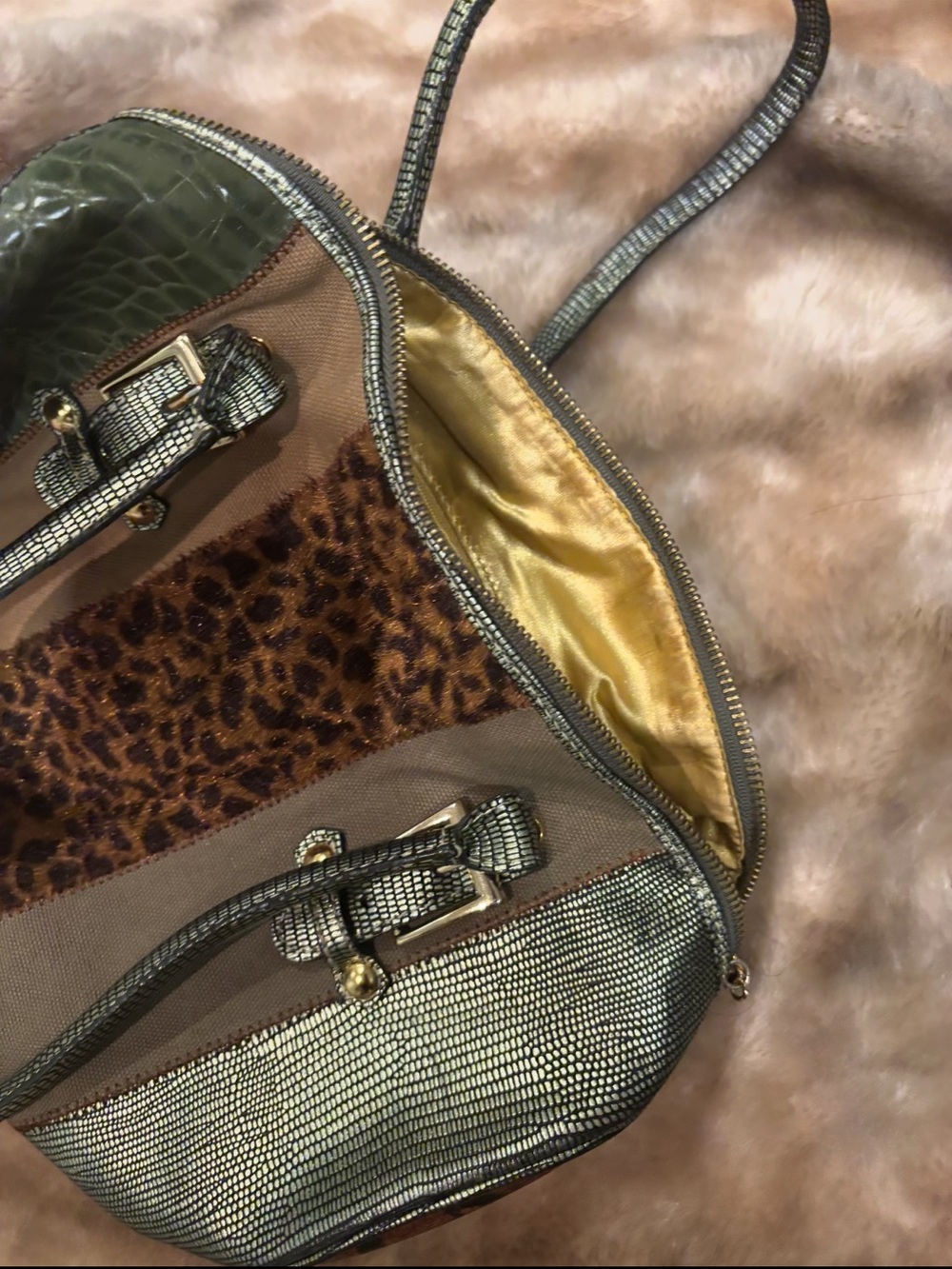 Metallic Gold Multi-Texture Women's Shoulder Bag